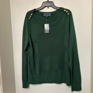 Karen Scott Women’s XL Green Scoop Neck Luxsoft Button Shoulder Sweater NWT